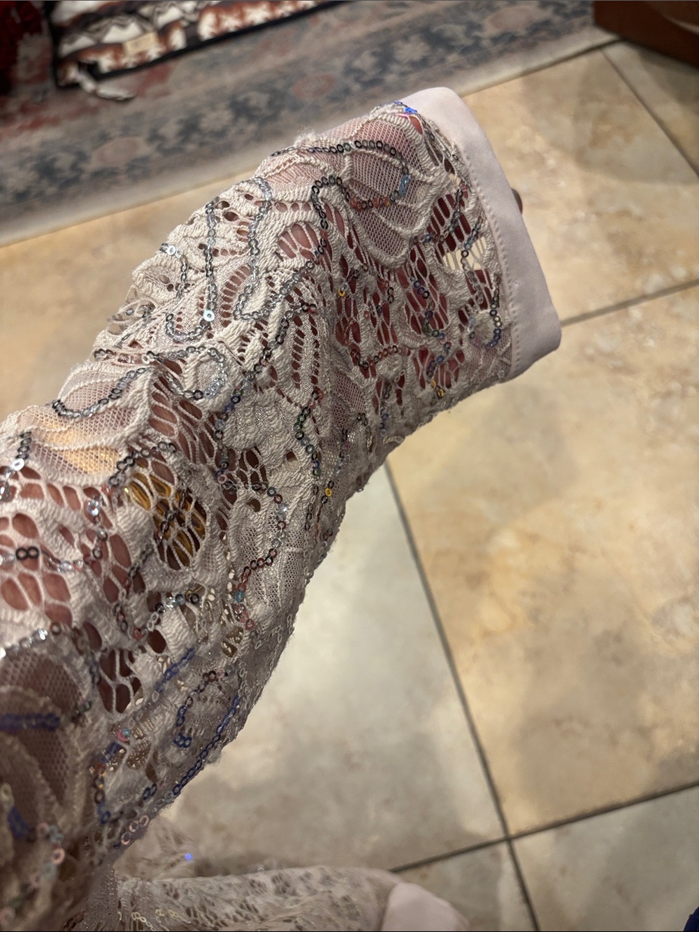R&M Richards ASL Pale Blush Lace & Sequin Open Front Jacket Wedding Event - Picture 6 of 8